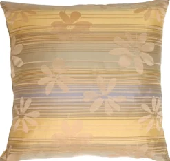 Beige Floral on Stripes Square Decorative Pillow