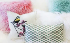 Bird on Cherry Blossom Branch 16x16 Throw Pillow