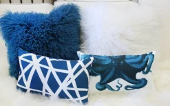 Bird's Nest Blue Throw Pillow 12x19