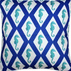 Capri Blue Argyle Seahorse Throw Pillow 20x20