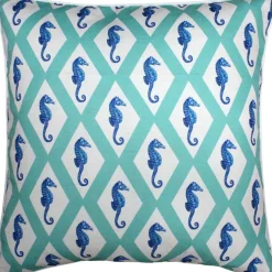 Capri Turquoise Argyle Seahorse Throw Pillow 26x26