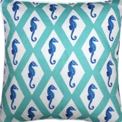 Capri Turquoise Argyle Seahorse Throw Pillow 20x20