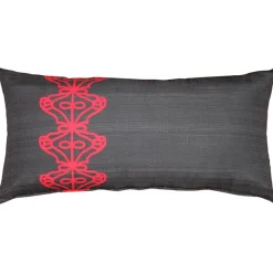 Charcoal Scroll Outdoor Throw Pillow 12x24