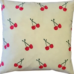 Cherry Rain Cotton Print Throw Pillow 17x17