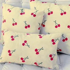 Cherry Rain Cotton Print Throw Pillow 20x20