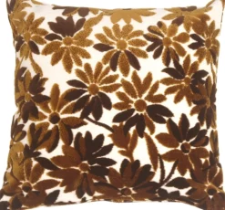 Chocolate Chenille Floral on Cream Throw Pillow
