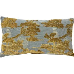 Dalian Gold and Teal Woven Velvet Throw Pillow 12x24