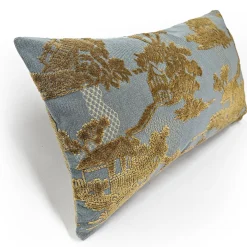 Dalian Gold and Teal Woven Velvet Throw Pillow 12x24