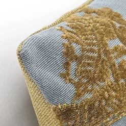 Dalian Gold and Teal Woven Velvet Throw Pillow 12x24