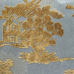 Dalian Gold and Teal Woven Velvet Throw Pillow 12x24