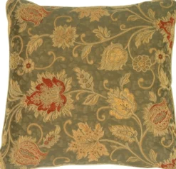 Floral Luxury with Piping in Deep Green Accent Pillow