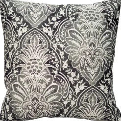 Leone Damask Dark Gray Throw Pillow 21x21