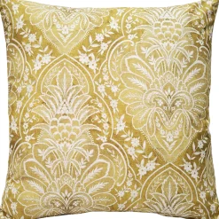 Leone Damask Dijon Yellow Throw Pillow 21x21