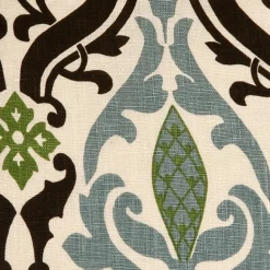Linen Damask Print Blue Brown 18x18 Throw Pillow