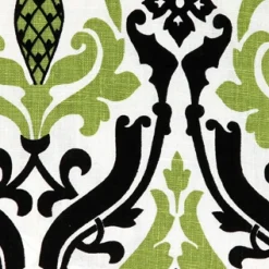 Linen Damask Print Green Black 16x16 Throw Pillow