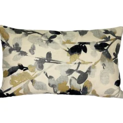 Linen Leaf Graphite Gray Throw Pillow 12x20