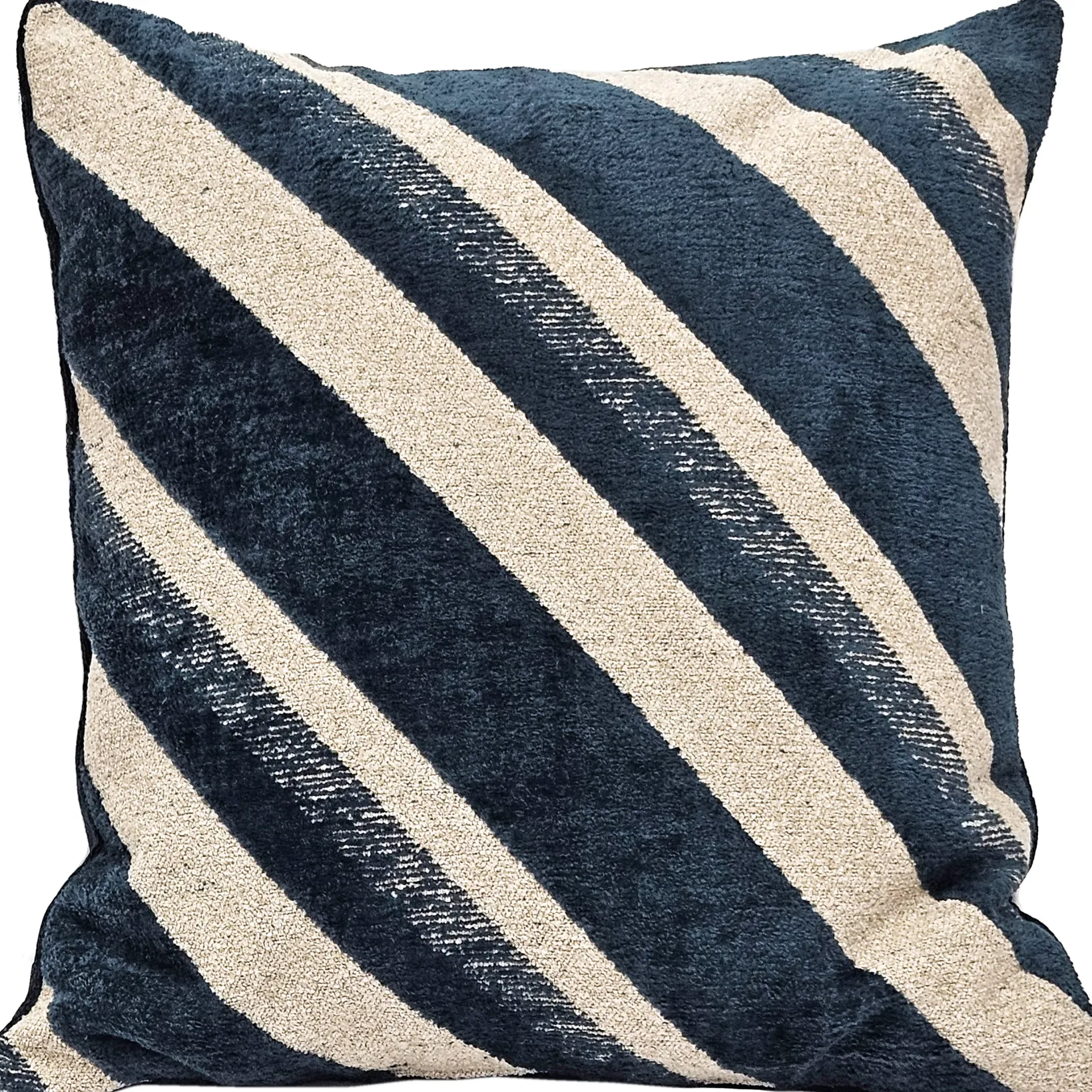 Maritime Stripe Blue Chenille Throw Pillow 25x25