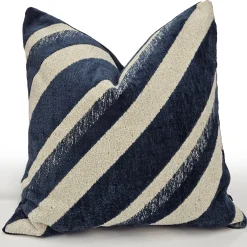 Maritime Stripe Blue Chenille Throw Pillow 25x25