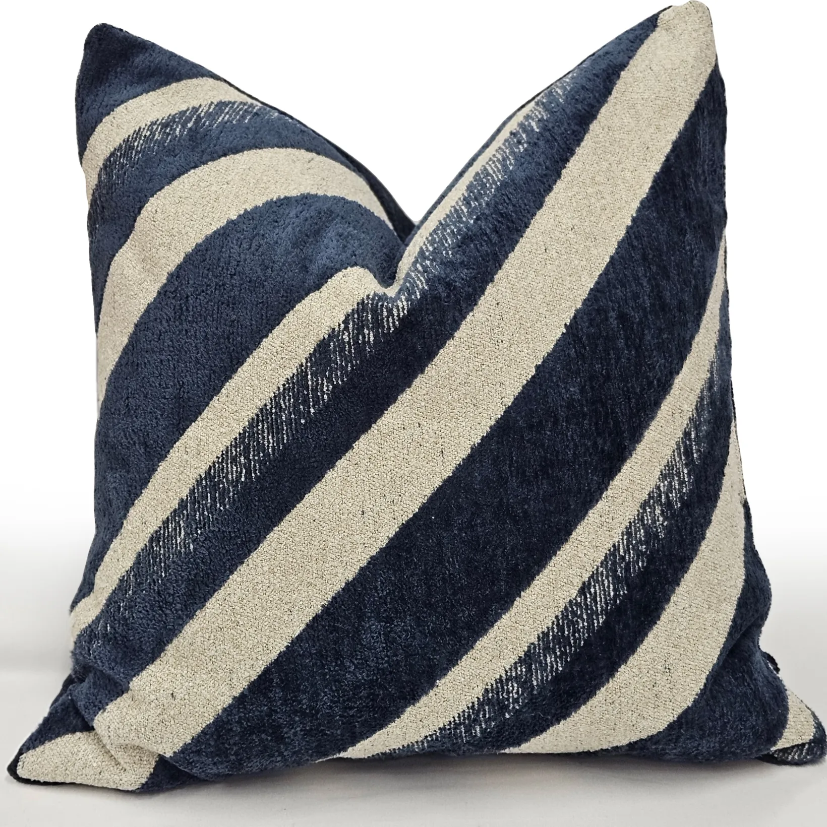 Maritime Stripe Blue Chenille Throw Pillow 25x25