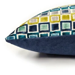 Mod Grid Aqua Velvet Throw Pillow 21x21