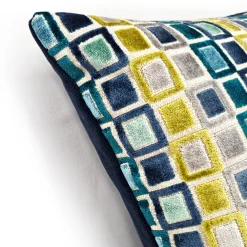 Mod Grid Aqua Velvet Throw Pillow 21x21