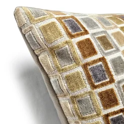 Mod Grid Gold Velvet Throw Pillow 21x21