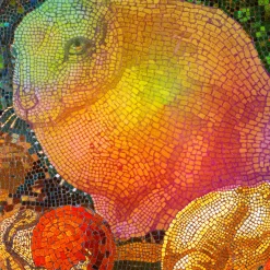 Mosaic Rabbit with Mushroom Throw Pillow