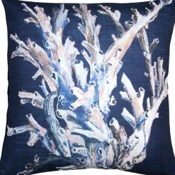 Ocean Reef Coral on Navy Throw Pillow 20x20