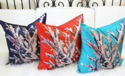 Ocean Reef Coral on Red Throw Pillow 20x20