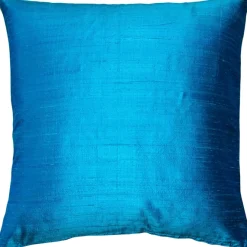 Sankara Peacock Blue Silk Throw Pillow 18x18