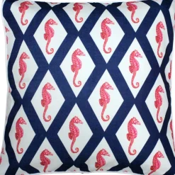 Sea Island Navy and Red Argyle Seahorse Throw Pillow 20x20
