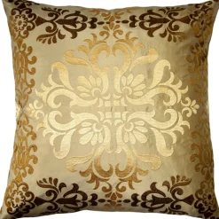 Sumatra Gold Wreath Embroidered Silk Decorative Throw Pillow 21x21