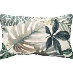 Thai Garden Gray Leaf Throw Pillow 12x20