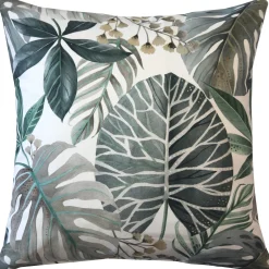Thai Garden Gray Leaf Throw Pillow 20x20