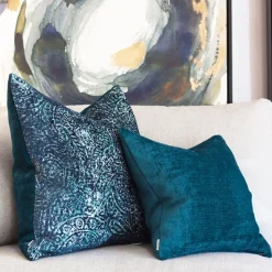 Venetian Velvet Peacock Teal Throw Pillow 17x17
