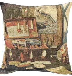 Vintage Angler Belgian Tapestry Throw Pillow 19x19