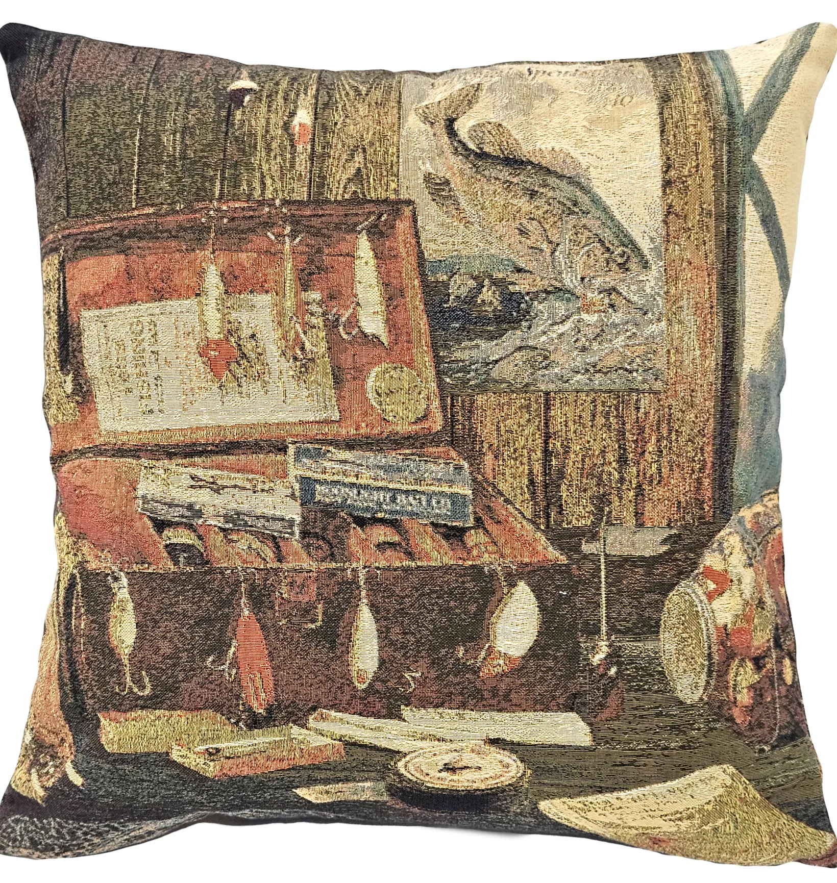 Vintage Angler Belgian Tapestry Throw Pillow 19x19