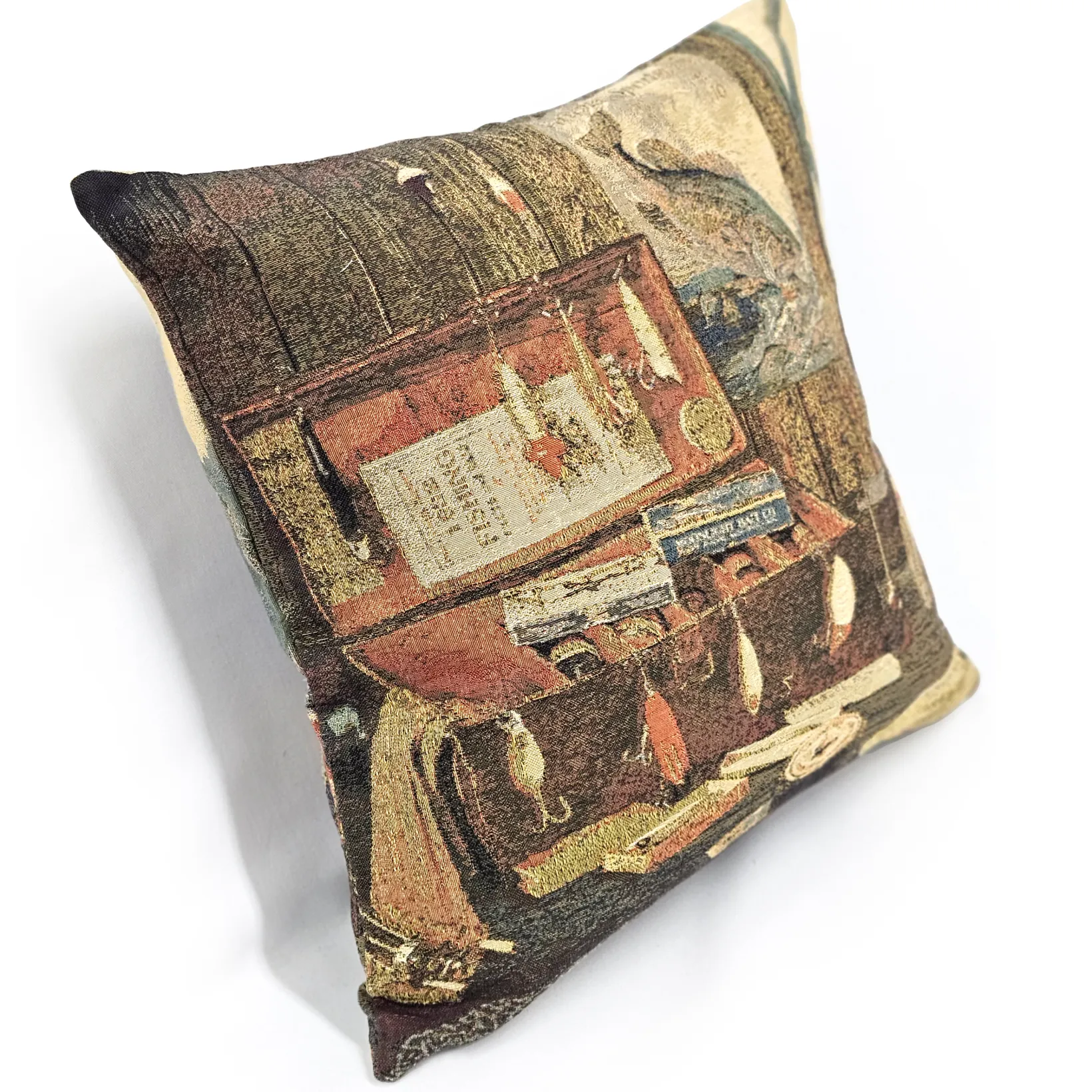 Vintage Angler Belgian Tapestry Throw Pillow 19x19