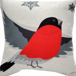 Winter Finch Joyful Bird Christmas Pillow